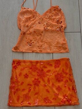Peppermayo Orange Beaded Mini Skirt
